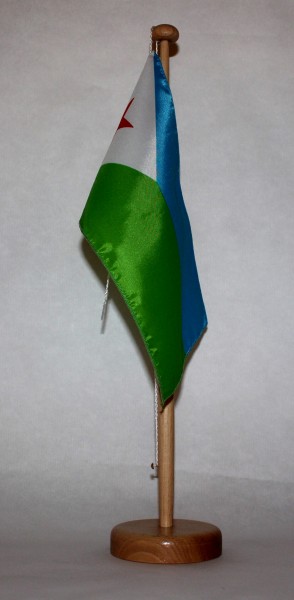 Tischflagge Dschibuti 25x15 cm optional mit Holz- oder Chromständer Tischfahne Tischfähnchen
