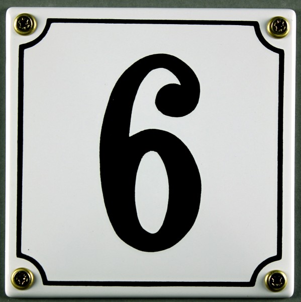 Hausnummernschild 6 weiß 12x12 cm sofort lieferbar Schild Emaille Hausnummer Haus Nummer Zahl Ziffer