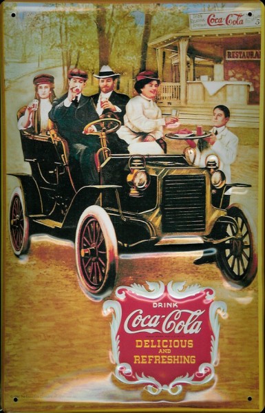 Blechschild Coca Cola Oldtimer Auto Familie Nostalgieschild retro Schild