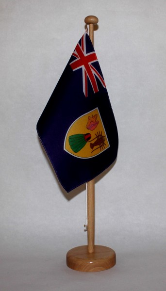 Tischflagge Turks Caicos Inseln 25x15 cm optional mit Holz- oder Chromständer Tischfahne Tischfähnch