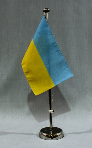 Tischflagge Ukraine 25x15 cm optional mit Holz- oder Chromständer Tischfahne Tischfähnchen