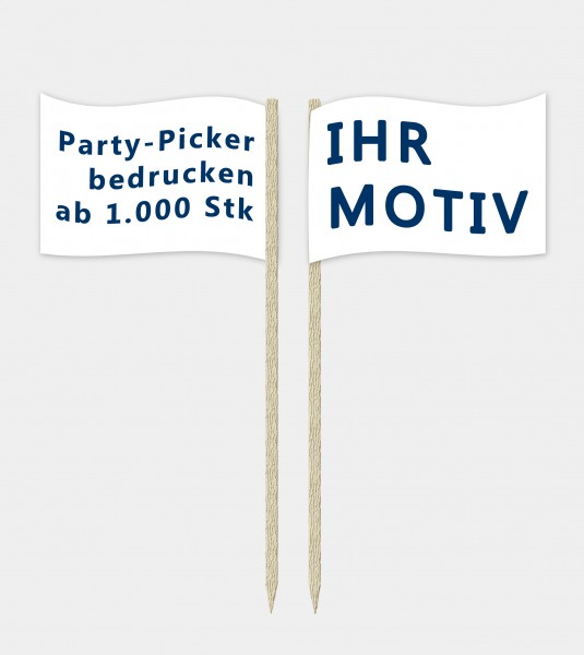 Party Picker bedrucken mit Logo für 0,08 € Personalisierte Zahnstocher Papierfähnchen