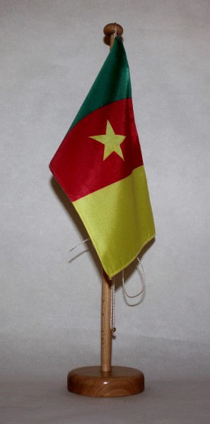 Tischflagge Kamerun 25x15 cm optional mit Holz- oder Chromständer Tischfahne Tischfähnchen