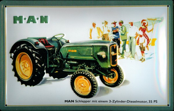 Blechschild MAN Traktor 35 PS Trecker Schlepper Schild Nostalgie Werbeschild