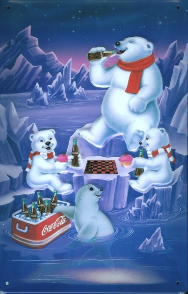 Blechschild Coca Cola Eisbären(1) Schach retro Schild Nostalgieschild