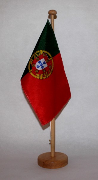 Tischflagge Portugal 25x15 cm optional mit Holz- oder Chromständer Tischfahne Tischfähnchen