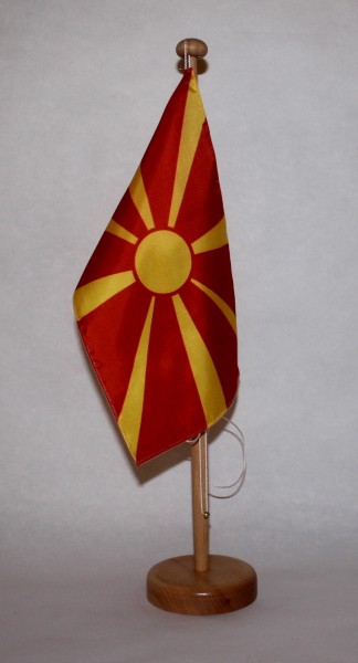 Tischflagge Mazedonien 25x15 cm optional mit Holz- oder Chromständer Tischfahne Tischfähnchen