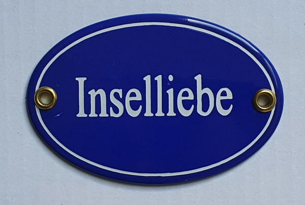 Inselliebe blau / weiß oval 10,5x7 cm sofort lieferbar Schild Emaille Namensschild Türschild