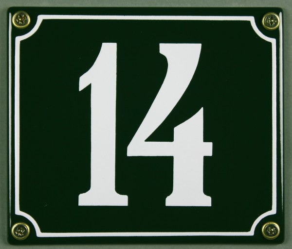 Hausnummernschild 14 grün 12x14 cm sofort lieferbar Schild Emaille Hausnummer Haus Nummer Zahl Ziffe