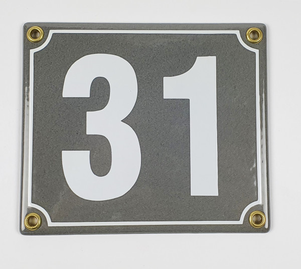 31 dunkelgrau / weiß Blockschrift 14x12 cm sofort lieferbar Schild Emaille Hausnummer
