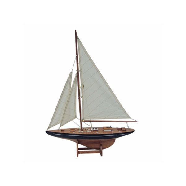 Schiffsmodell Segelyacht (blau/natur) aus Holz 55x40 cm