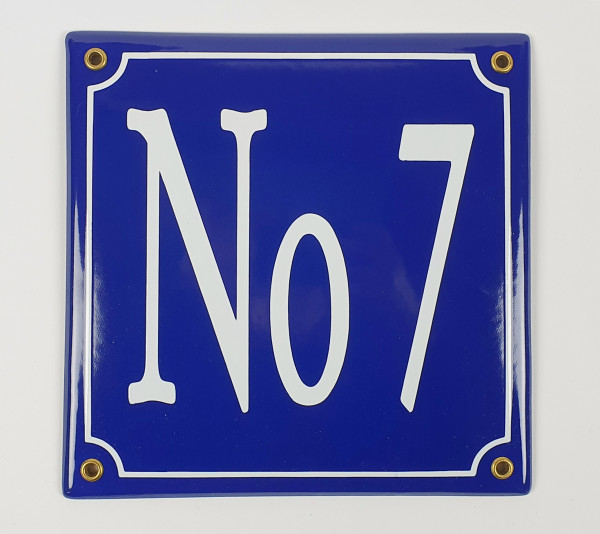 Hausnummernschild No 7 blau 20x20 cm Emailleschild
