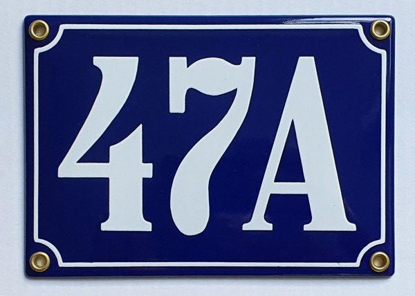 Hausnummernschild 47A blau Clarendon 17x12 cm Emailleschild