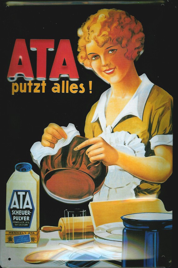 Blechschild ATA putzt alles Scheuerpulver Küche Putzmittel Schild retro 20x30 cm 