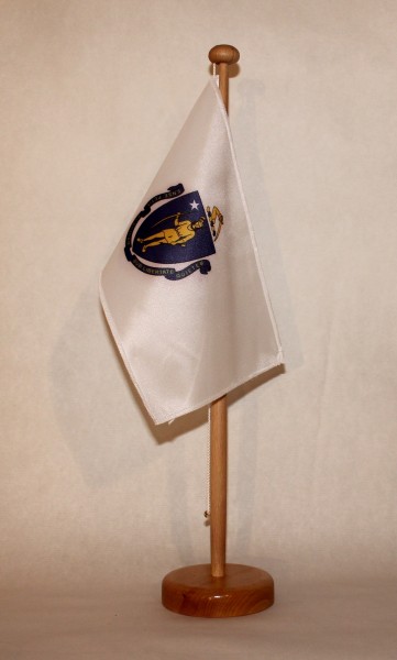 Tischflagge Massachusetts USA Bundesstaat US State 25x15 cm optional mit Holz- oder Chromständer Tis