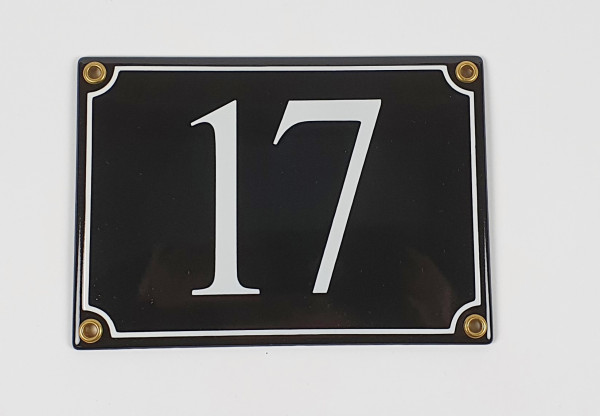 17 schwarz / weiß Serif 17x12 cm sofort lieferbar Schild Emaille Hausnummer