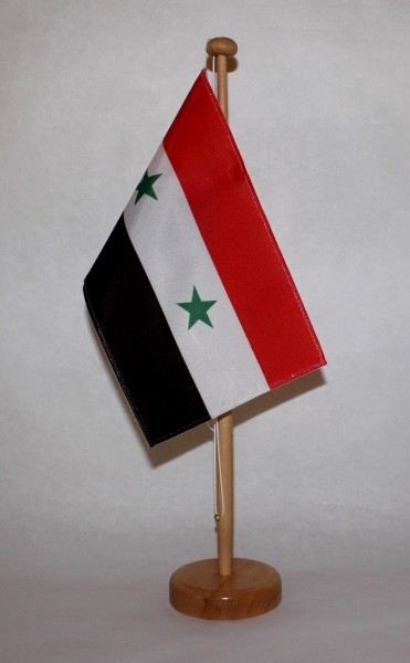 Tischflagge Syrien 25x15 cm optional mit Holz- oder Chromständer Tischfahne Tischfähnchen