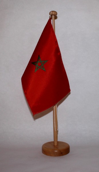 Tischflagge Marokko 25x15 cm optional mit Holz- oder Chromständer Tischfahne Tischfähnchen