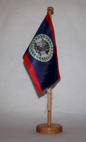 Tischflagge Belize 25x15 cm optional mit Holz- oder Chromständer Tischfahne Tischfähnchen