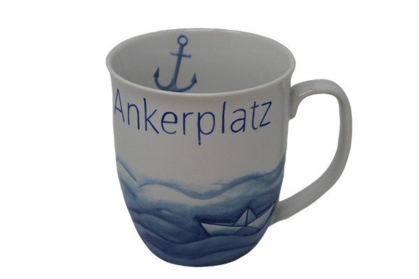 Maritimer Becher Ankerplatz Schiffchen Anker gestreift Tasse Kaffee Becher Andenken weiß blau