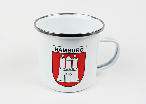 Emaille Becher Hamburg Wappen rot Tasse Kaffee Becher Emaillebecher