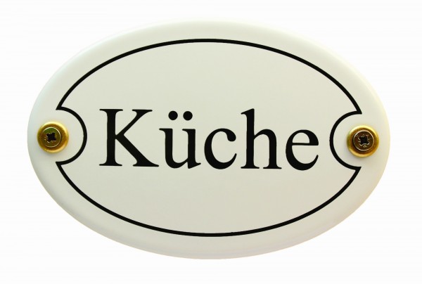Emaille Türschild Küche weiß oval Schild