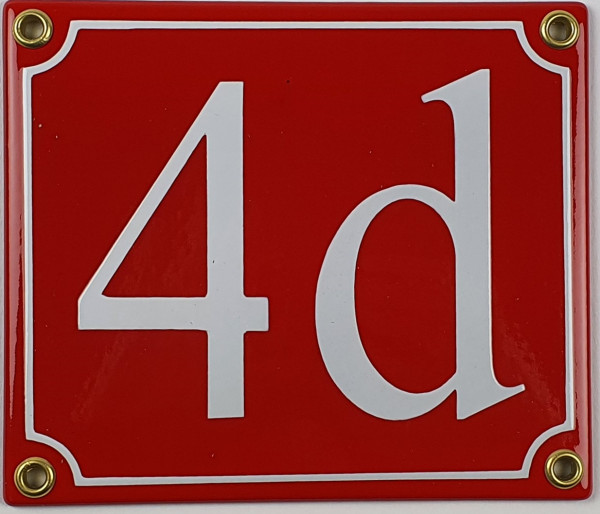 Hausnummernschild 4d rot Serif 14x12 cm Emailleschild