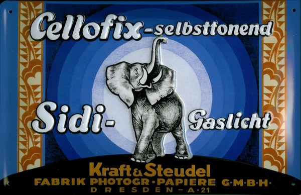 Blechschild Nostalgieschild Cellofix Gaslicht Elefant