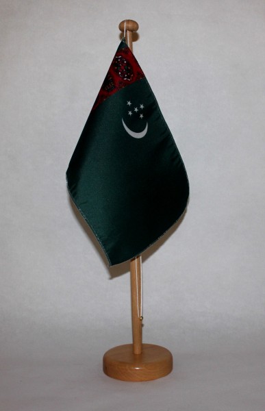 Tischflagge Turkmenistan 25x15 cm optional mit Holz- oder Chromständer Tischfahne Tischfähnchen