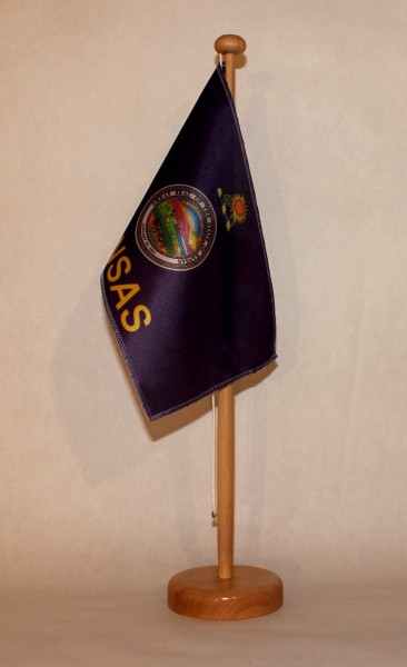 Tischflagge Kansas USA Bundesstaat US State 25x15 cm optional mit Holz- oder Chromständer Tischfahne