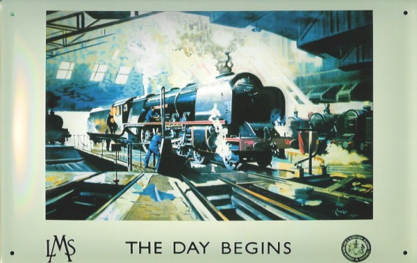 Blechschild Nostalgieschild Eisenbahn England Lokomotive The Day Begins