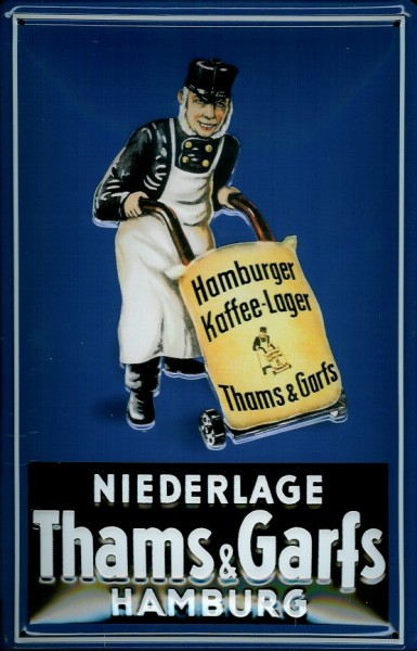 Blechschild Thams und Garfs Hamburg Kaffee Lager Schild Retro Werbung