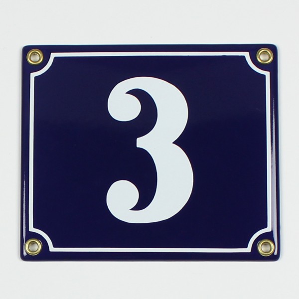 3 blau Clarendon 14x12 cm sofort lieferbar Schild Emaille Hausnummer