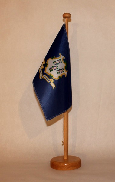 Tischflagge Connecticut USA Bundesstaat US State 25x15 cm optional mit Holz- oder Chromständer Tisch