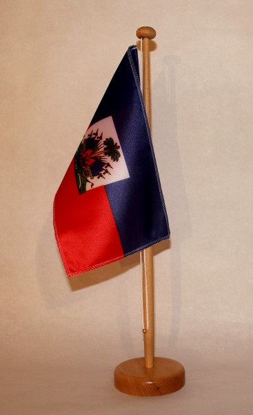 Tischflagge Haiti 25x15 cm optional mit Holz- oder Chromständer Tischfahne Tischfähnchen