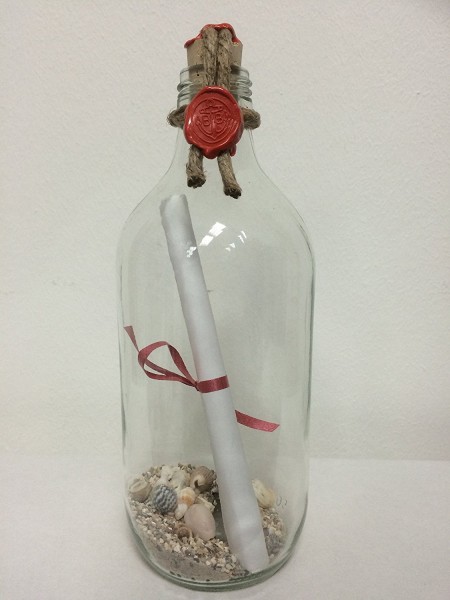 Flaschenpost Einladung mit individuellem Druck in Glasflasche 330 ml / 17 cm