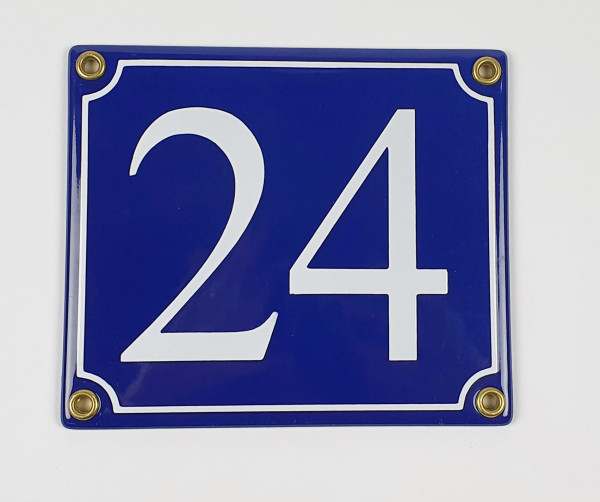 24 blau / weiß Serif 14x12 cm sofort lieferbar Schild Emaille Hausnummer