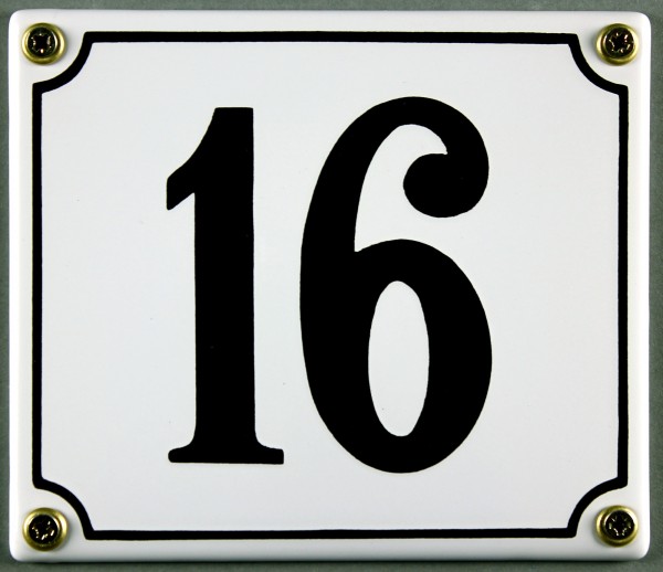 Hausnummernschild 16 weiß 12x14 cm sofort lieferbar Schild Emaille Hausnummer Haus Nummer Zahl Ziffe