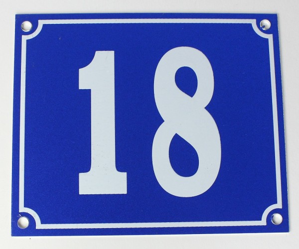 Hausnummernschild Aluminium Aluschild 1 mm Stärke Alu Schild Nr. 18 blau