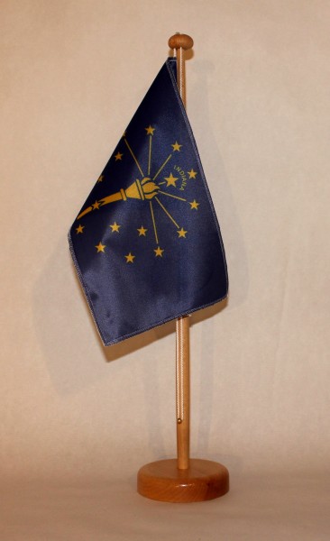 Tischflagge Indiana USA Bundesstaat US State 25x15 cm optional mit Holz- oder Chromständer Tischfahn