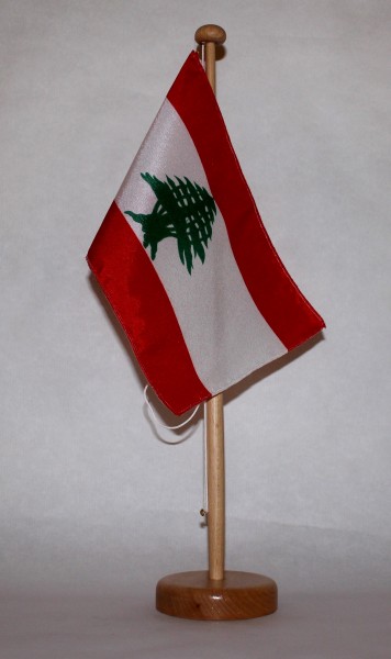 Tischflagge Libanon 25x15 cm optional mit Holz- oder Chromständer Tischfahne Tischfähnchen