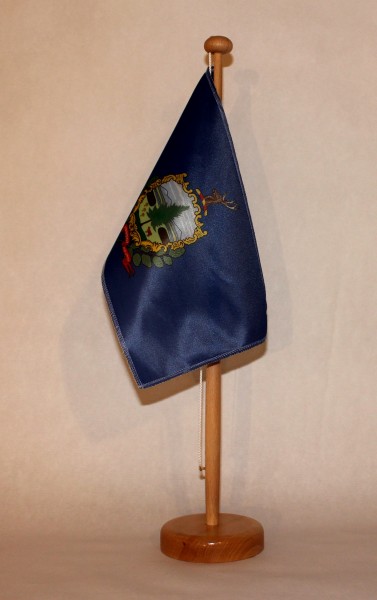 Tischflagge Vermont USA Bundesstaat US State 25x15 cm optional mit Holz- oder Chromständer Tischfahn