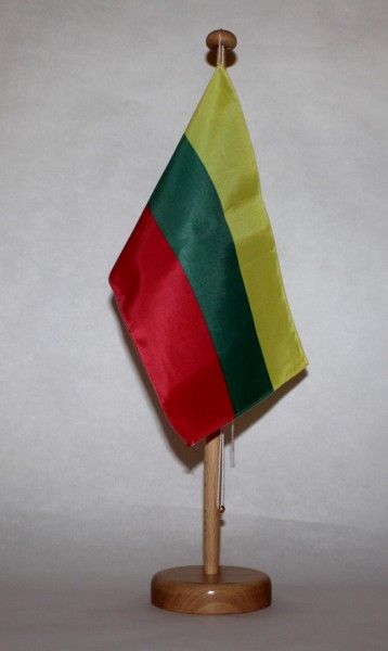 Tischflagge Litauen 25x15 cm optional mit Holz- oder Chromständer Tischfahne Tischfähnchen