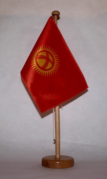 Tischflagge Kirgistan 25x15 cm optional mit Holz- oder Chromständer Tischfahne Tischfähnchen