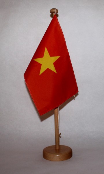 Tischflagge Vietnam 25x15 cm optional mit Holz- oder Chromständer Tischfahne Tischfähnchen