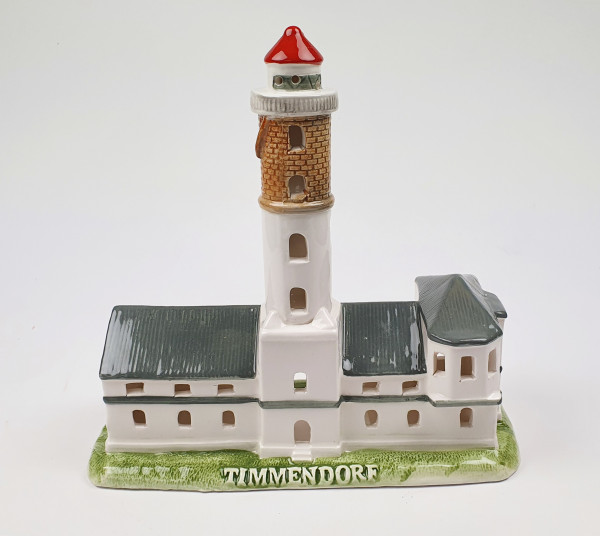 Timmendorf Leuchtturm Modell 20cm mit Teelichthalter Keramik Leuchtturmmodell