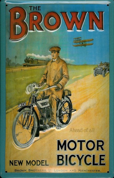Blechschild Brown Motor Bicycles Motorrad Nostalgieschild Schild Moped Eisenbahn