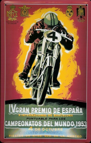Blechschild Motorrad iV Gran Premio de Espana 1953 Nostalgieschild Spanien