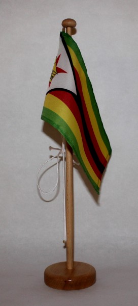 Tischflagge Simbabwe 25x15 cm optional mit Holz- oder Chromständer Tischfahne Tischfähnchen