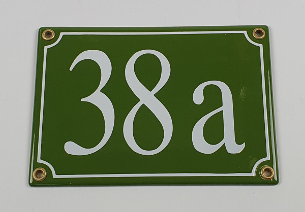Hausnummernschild 38a mittelgrün Serif 17x12 cm Emailleschild